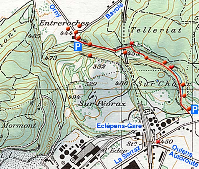 Carte 1222 - Canal Entreroches > d'Eclépens à Orny